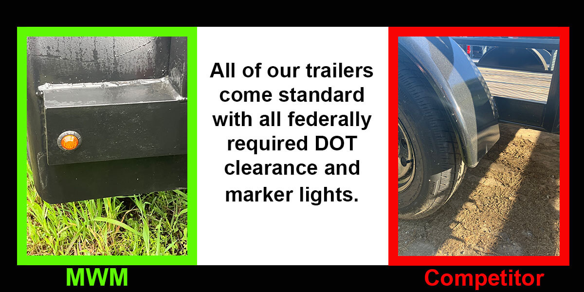 All of our trailers coem standard with all federally required DOT clearance and marker lights